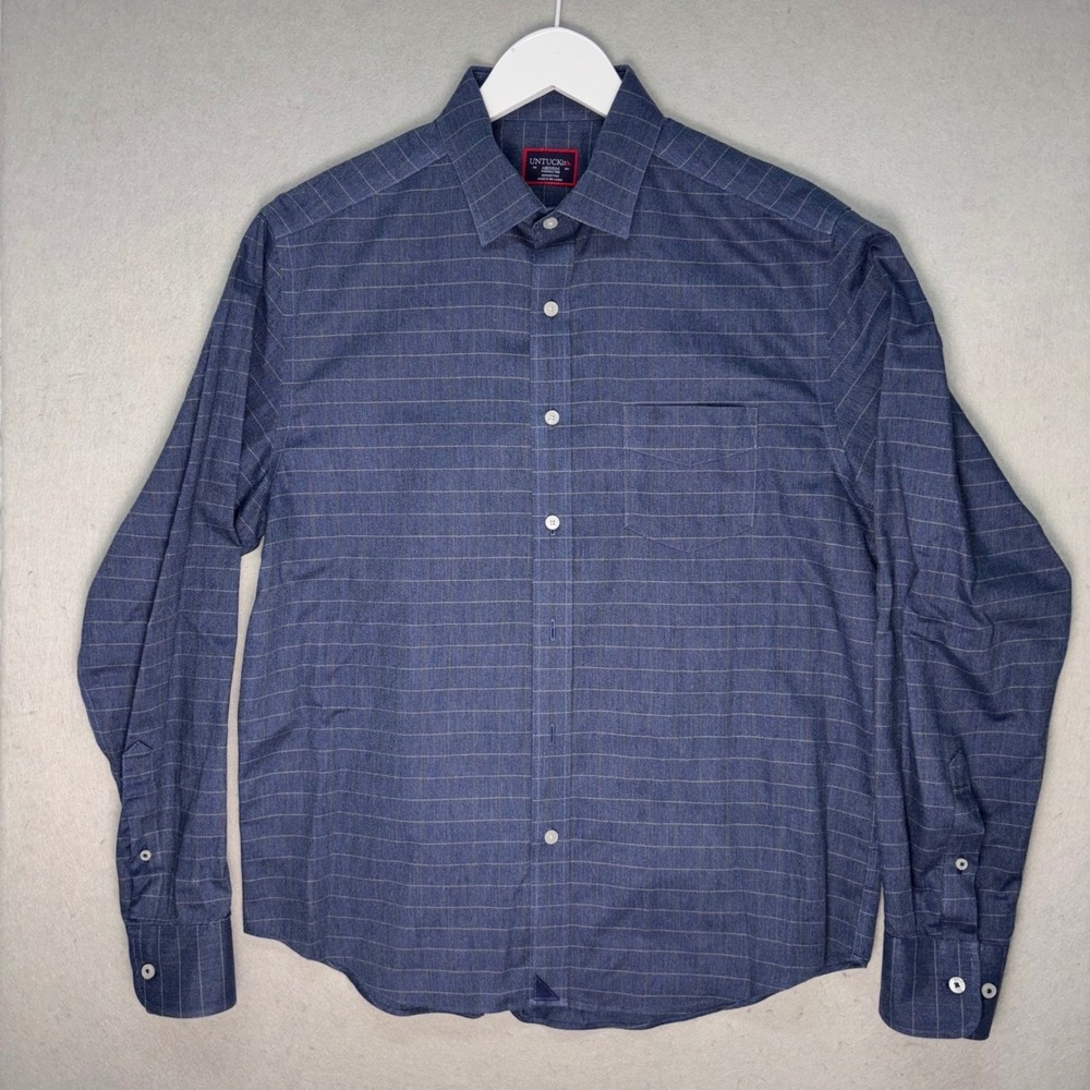 UNTUCKit Shirt Mens Medium Blue Plaid Wrinkle Free Button Front Cotton